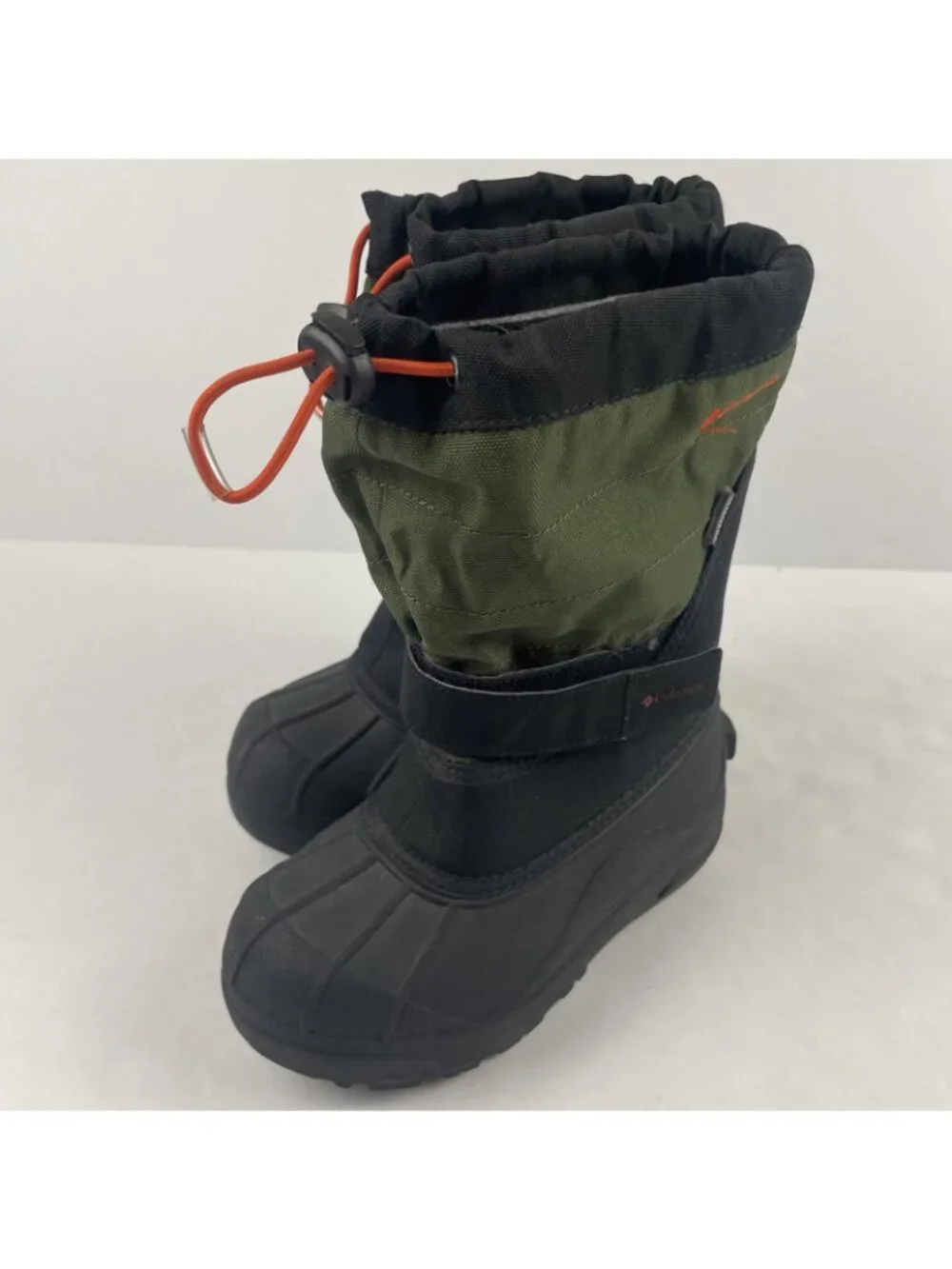 Columbia Powderbug Plus II Boys Size 1Y Green Black Waterproof Winter Snow Boots